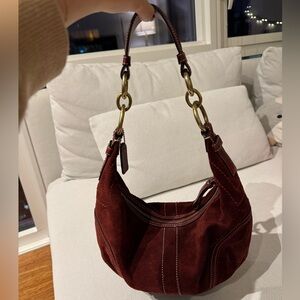 Coach red/burgundy suede soho hobo bag F10934